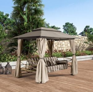UV Resistant Canopy Swing Bench Anthracite Steel All Weather Garden Swing Seat