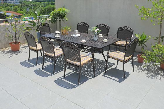 Black / Cream Rattan Aluminum Outdoor Dining Set