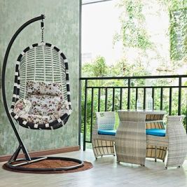 Balcony Small Table Chair Combination in Simple Style with Optional Red Rattan Color