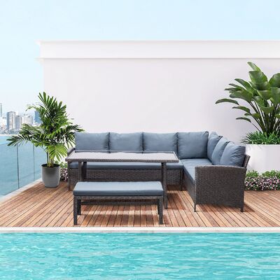 Commercial Outdoor Rattan Sectional Sofa Dining Set with Aluminum Frame for Hotel & Resort Use