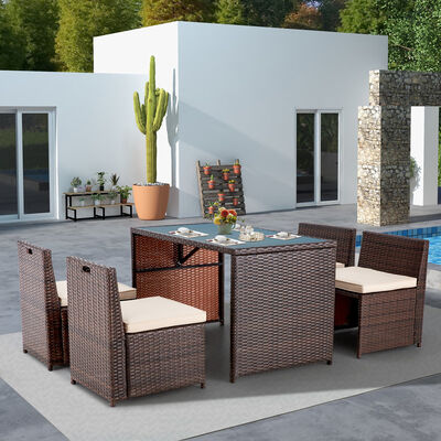 Commercial PE Rattan Outdoor Dining Set with Rectangular Glass Table for Hotel & Resort Use